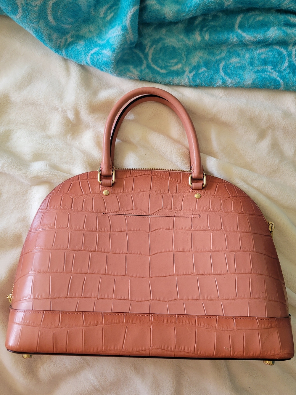 Coach Pink Croc-Embossed Leather Dome Satchel - Picture 3 of 13